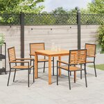 Ensemble de salle à manger de jardin 5 pièces vidaXL Noir Poly Rattan Acacia