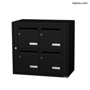 Bloc collectif Leabox 2x2 grade 3 simple face intérieur mural noir 9005 finition brillante