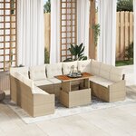 vidaXL Ensemble de Salle à Manger de Jardin de 10 Pièces avec Coussins en Poly Rattan Beige Acacia