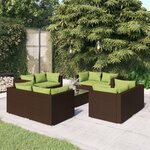 vidaXL Salon de jardin 9 Pièces avec coussins résine tressée marron