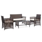 vidaXL Salon de jardin 4 Pièces avec coussin Résine tressée Marron