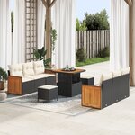 vidaXL Ensemble de canapé de jardin de 9 pièces avec coussins Noir Poly Rattan Acacia