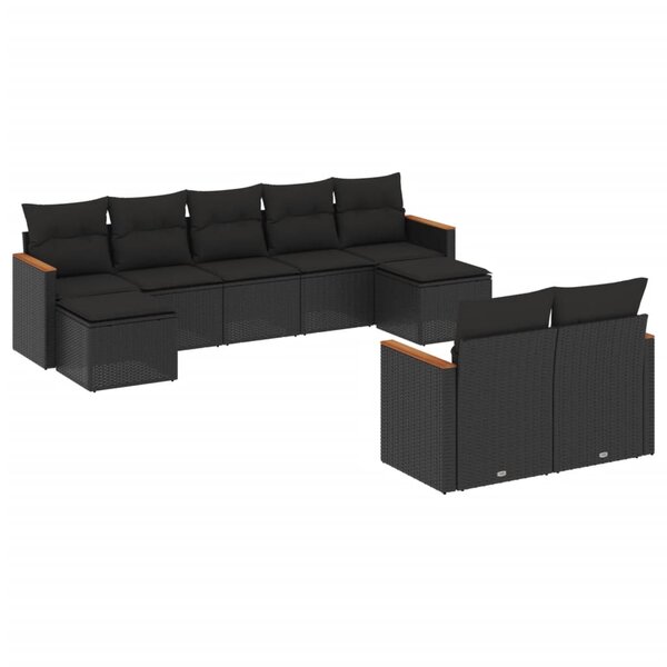 vidaXL Salon de jardin 9 Pièces avec coussins noir résine tressée