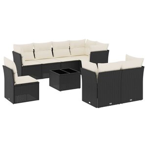 vidaXL Salon de jardin 9 Pièces avec coussins noir résine tressée