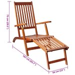 vidaXL Chaise longue d'extérieur repose-pied et coussin Acacia solide