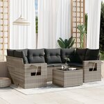 vidaXL Salon de jardin avec coussins 7 Pièces gris clair résine tressée