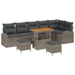 Set de 9 pièces de sofa de jardin avec coussins gris poly rotin acacia