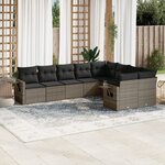 vidaXL Salon de jardin 9 Pièces avec coussins gris résine tressée