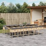 vidaXL Ensemble à manger de jardin coussins 13 Pièces mélange beige rotin