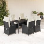 vidaXL Ensemble à manger de jardin coussins 7Pièces Noir Résine tressée