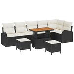 Ensemble de 9 pièces de canapés de jardin avec coussins en rotin poly noir acacia