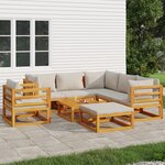vidaXL Salon de jardin 8 Pièces avec coussins gris clair bois massif