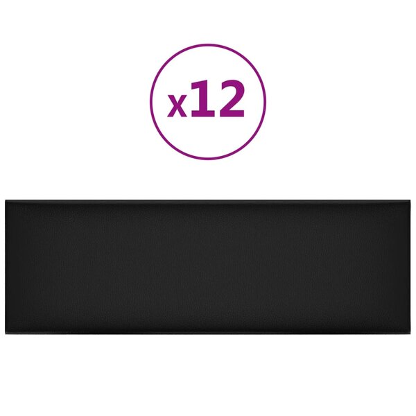vidaXL Panneaux muraux 12 Pièces Noir 90x30 cm Similicuir 3 24 m²