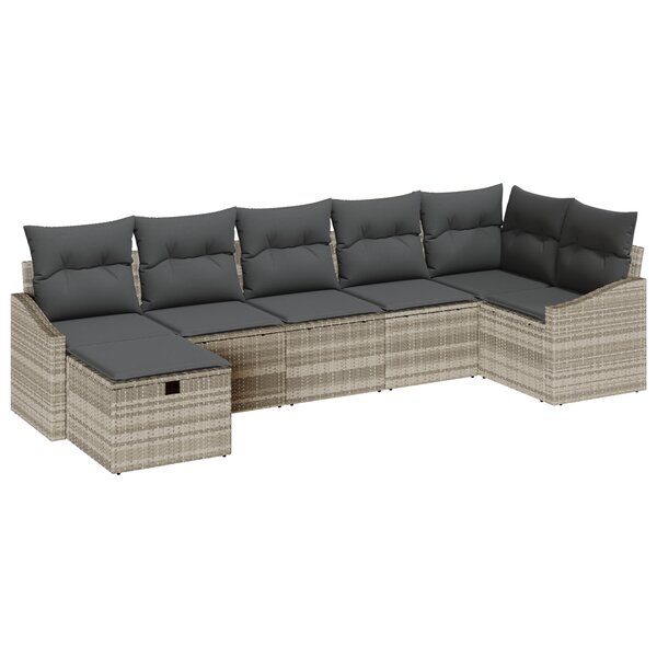vidaXL Ensemble de Canapés de Jardin 7 Pièces avec Coussins Gris Clair en Rattan Poly