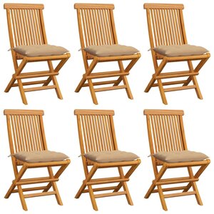 vidaXL Chaises de jardin et coussins beige lot de 6 Bois teck massif