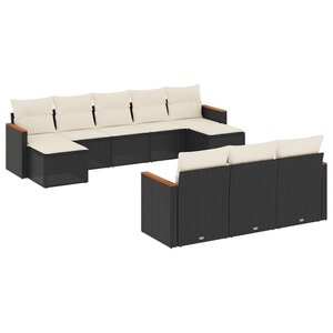 vidaXL Salon de jardin 10 Pièces avec coussins noir résine tressée