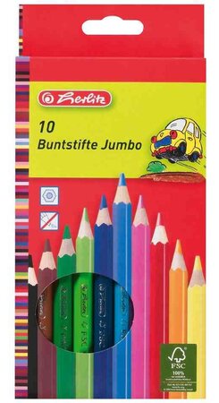 étui en carton de 10 crayons de couleur Jumbo, hexagonale HERLITZ