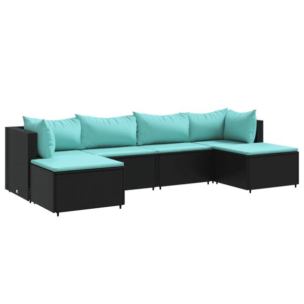 vidaXL Salon de jardin 6 Pièces avec coussins Noir Résine tressée