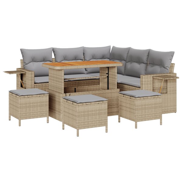 Ensemble de canapé de jardin 9 pièces avec coussins beige en poly rotin