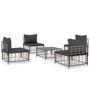 vidaXL Salon de jardin 5 Pièces avec coussins anthracite résine tressée