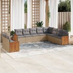 vidaXL Salon de jardin avec coussins 10 Pièces beige résine tressée