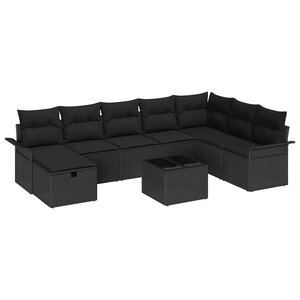 vidaXL Ensemble de canapé de jardin avec coussin 9 Pièces Noir polyrotin