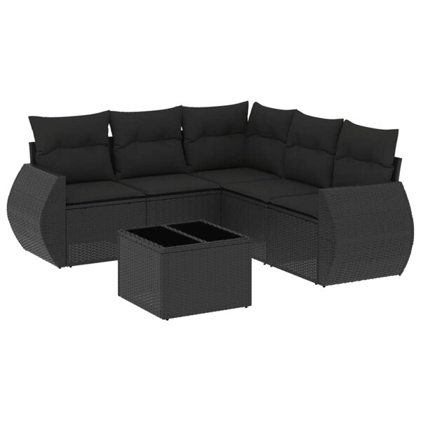 vidaXL Salon de jardin 6 Pièces avec coussins noir résine tressée
