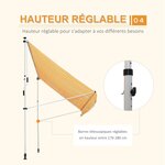 Store banne manuel rétractable 3L x 1 5l m inclinaison et hauteur réglable installation rapide métal alu polyester anti-UV jaune blanc rayé