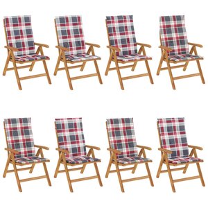 vidaXL Chaises de jardin inclinables et coussins lot de 8 teck solide