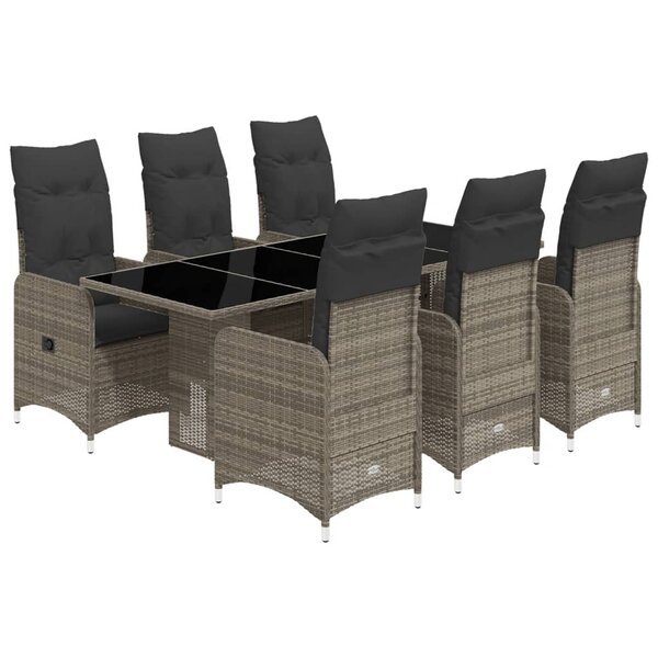 vidaXL Ensemble de bistro de jardin 7 Pièces coussins gris poly rotin