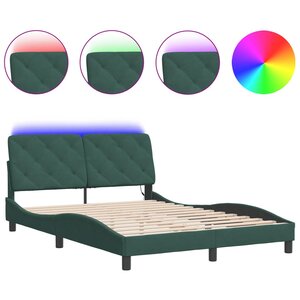 vidaXL Cadre de lit avec lumières LED vert foncé 140x190 cm velours