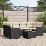 vidaXL Salon de jardin 7 Pièces avec coussins noir résine tressée