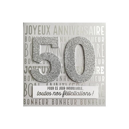 Carte de voeux glamour - anniversaire - 50 ans blanc argenté - La Poste