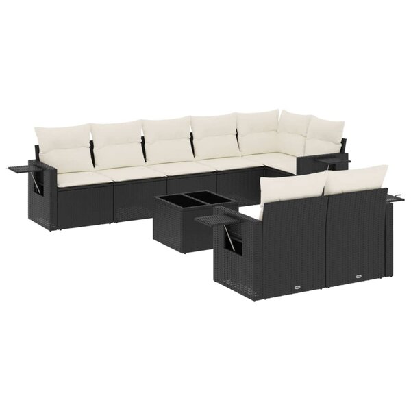 vidaXL Salon de jardin 9 Pièces avec coussins noir résine tressée
