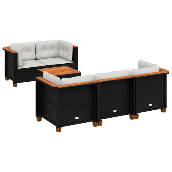 vidaXL Salon de jardin 6 Pièces avec coussins noir résine tressée