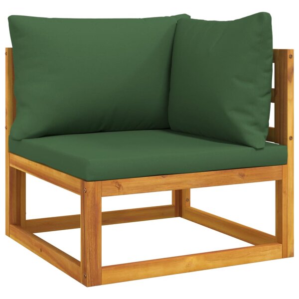 vidaXL Canapé d'angle sectionnel et coussins verts bois massif acacia