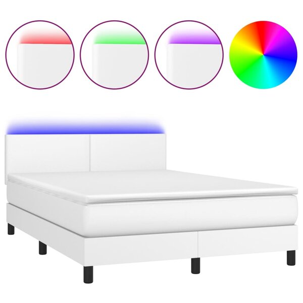 vidaXL Sommier à lattes de lit avec matelas et LED Blanc 140x200 cm