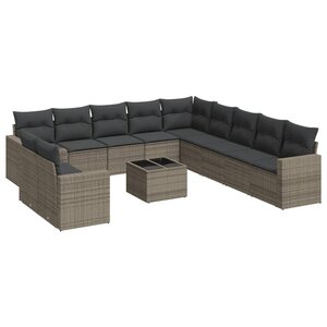 vidaXL Salon de jardin avec coussins 12 Pièces gris résine tressée