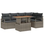 vidaXL Ensemble de Canapé de Jardin 6 Pièces avec Coussins Gris Poly Rattan Acacia