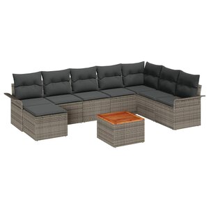 vidaXL Ensemble de canapé de jardin avec coussin 9 Pièces Gris polyrotin