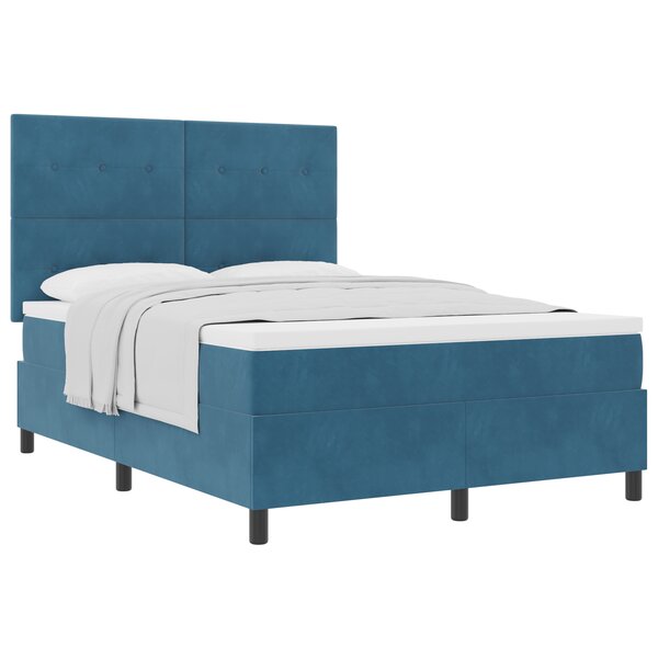 Lit box spring vidaXL avec matelas bleu foncé 140x190 cm en velours