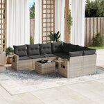 vidaXL Salon de jardin 9 Pièces avec coussins gris clair résine tressée