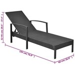 vidaXL Chaise longue avec coussin Résine tressée Noir