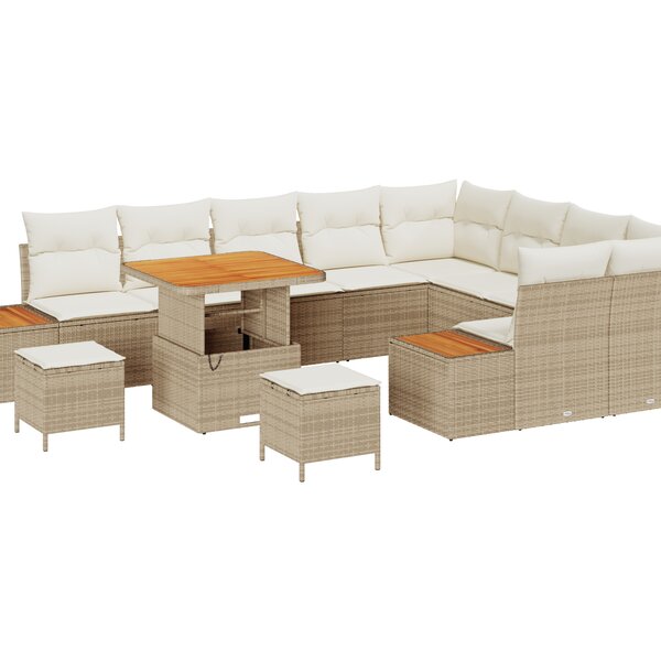 Ensemble de canapé de jardin 12 pièces avec coussins en rotin beige et bois d'acacia