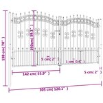 vidaXL Portail et sommet de lance Noir 305x198 cm Acier enduit poudre