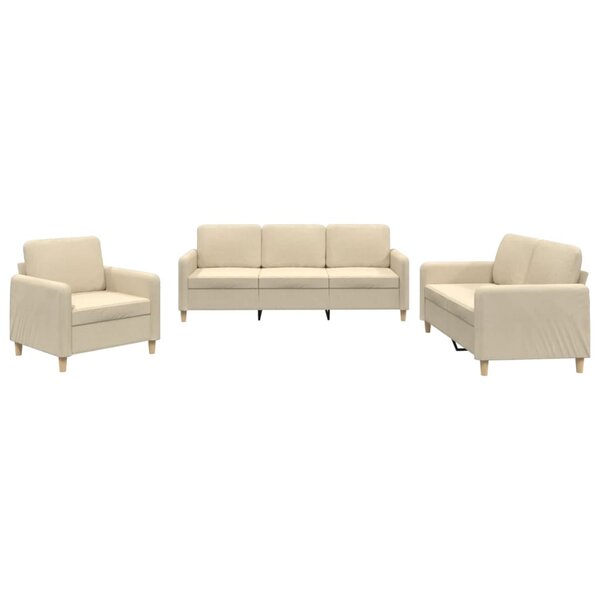 vidaXL Ensemble de canapés 3 Pièces avec coussins Crème Tissu
