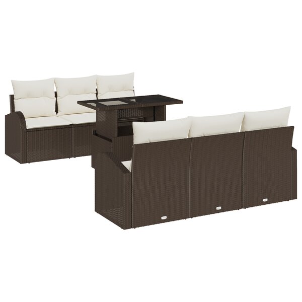 vidaXL Set de Canapé de Jardin de 7 Pièces avec Coussins Marron en Rattan Synthétique