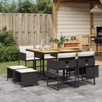 vidaXL Ensemble à manger de jardin 9Pièces coussins noir résine tressée