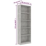 vidaXL Bibliothèque à 5 niveaux Gris béton 60x24x175cm Bois ingénierie