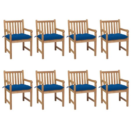 vidaXL Chaises de jardin 8 Pièces avec coussins bleu Bois de teck solide